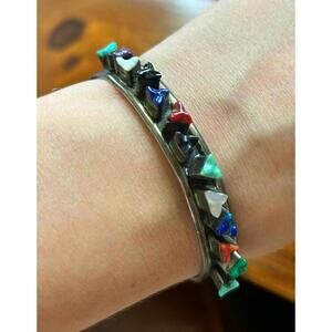 Vintage Zuni Sterling Silver Inlay Cuff Bracelet Lloyd Tsalabutie Turquoise